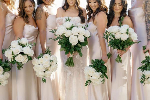 bridesmaids dress styles in neutrals, Champagne, beige, nude, ivory, oyster, tan, taupe