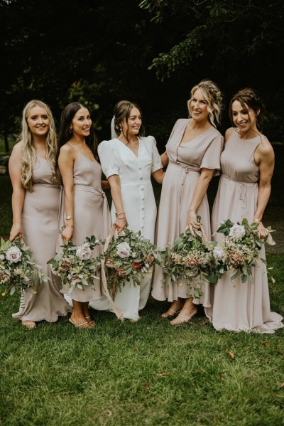 bridesmaids dress styles in neutrals, Champagne, beige, nude, ivory, oyster, tan, taupe