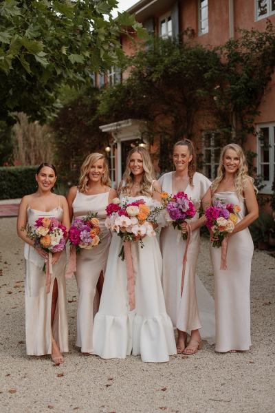 bridesmaids dress styles in neutrals, Champagne, beige, nude, ivory, oyster, tan, taupe