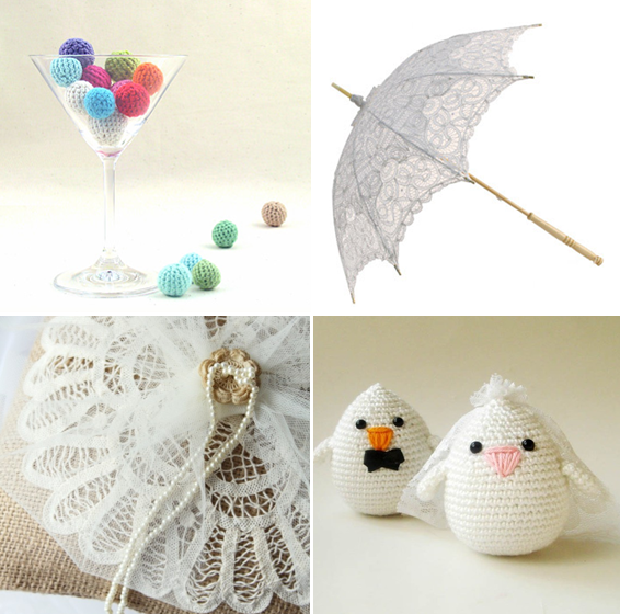 crochet wedding trend umbrella cake topper