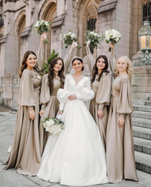 bridesmaids dress styles in neutrals, Champagne, beige, nude, ivory, oyster, tan, taupe