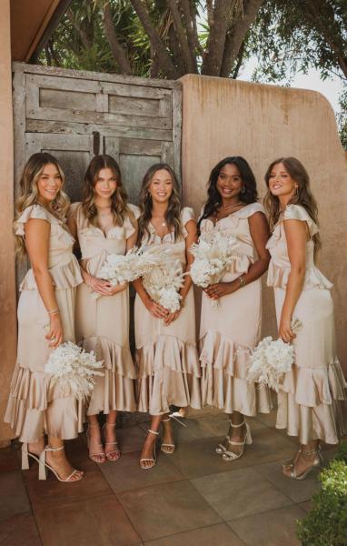 bridesmaids dress styles in neutrals, Champagne, beige, nude, ivory, oyster, tan, taupe