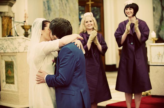 vintage couple kiss we are the mastersons wedding photography