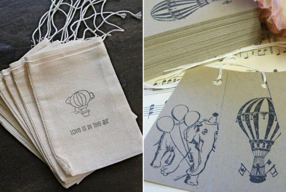 hot air balloon wedding favour bags and tags