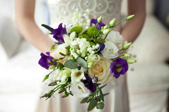 Purple and white wedding bouquet - flowers