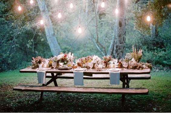 peacock wedding table setting woodland