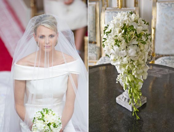 princess charlene wittstock wedding gown and bouquet