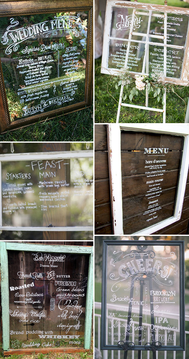 Glass Frame and Window Pane Wedding Menu Ideas | onefabday.com