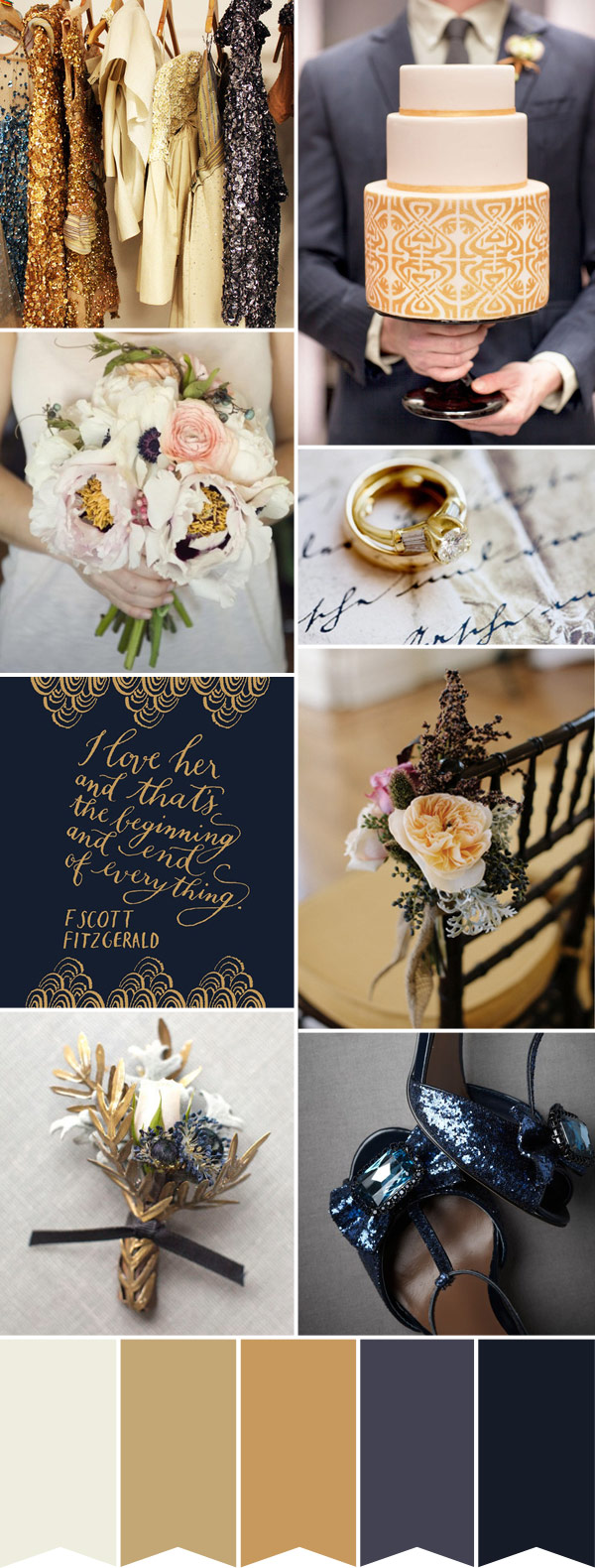 A Navy Gold & Sparkle Wedding Color Palette - Would be Super for a Winter or New Years Eve Wedding - Super Glam |  onefabday.com