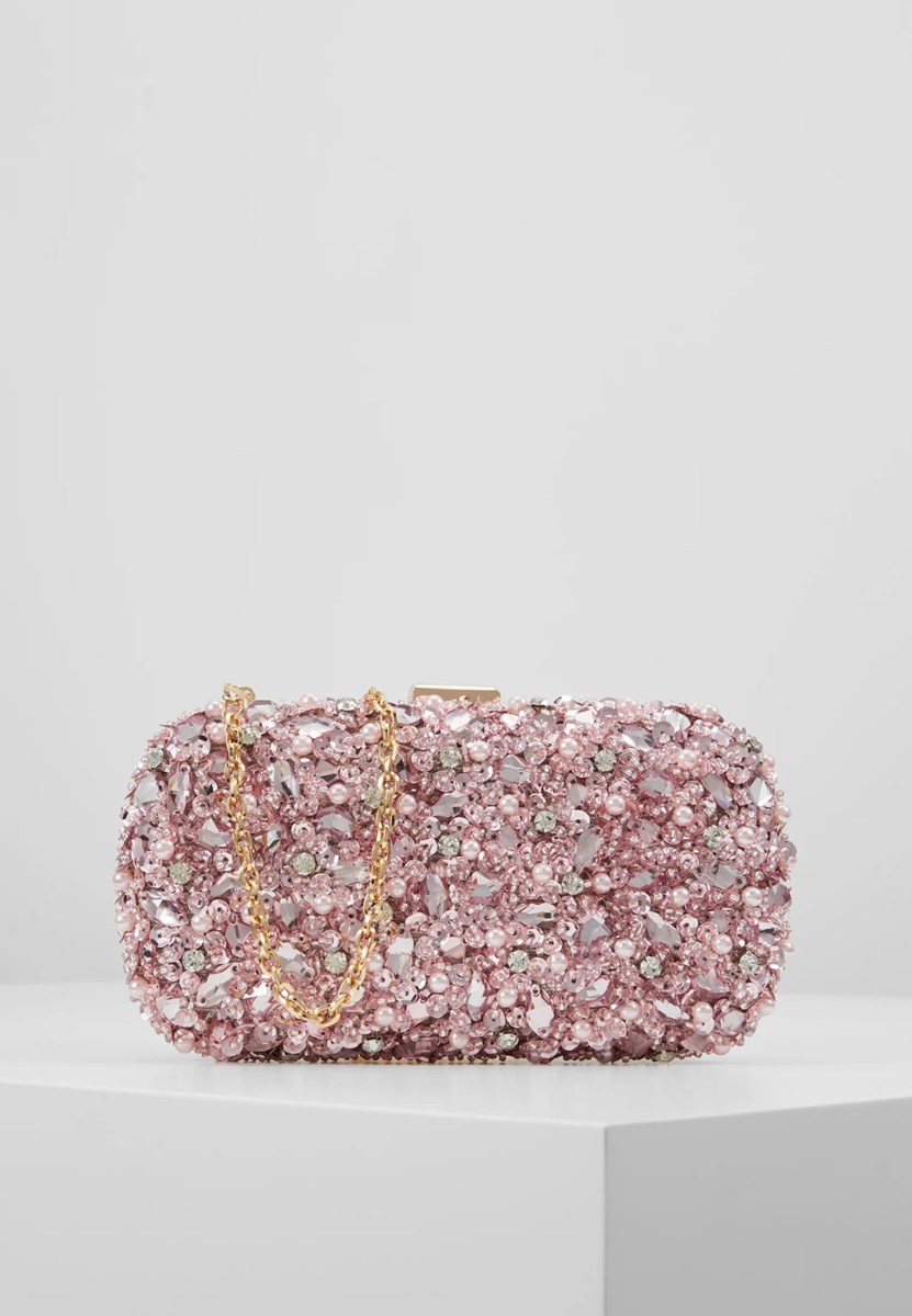 Mascara pink sequin and rhinestone clutch bag