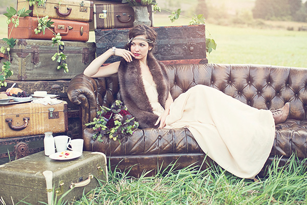 bride with fur stole