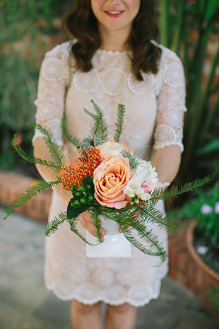 peach roses and foliage bouquet