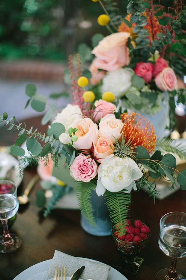 peach pink and white flowers for table centre piece