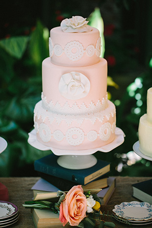 pink and white wedding cake