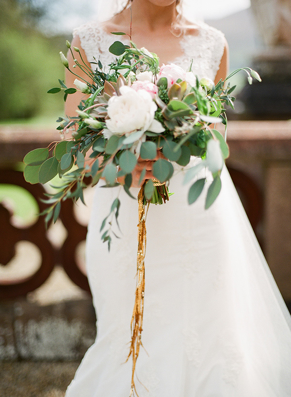 cream,pink and green bouquet