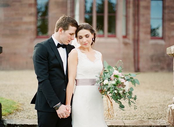 wedding dress with dusty pink belt