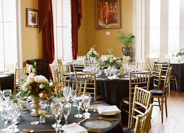 black and gold wedding reception