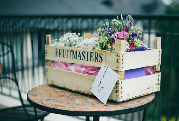 pink, purple and babys breathe floral bouquets