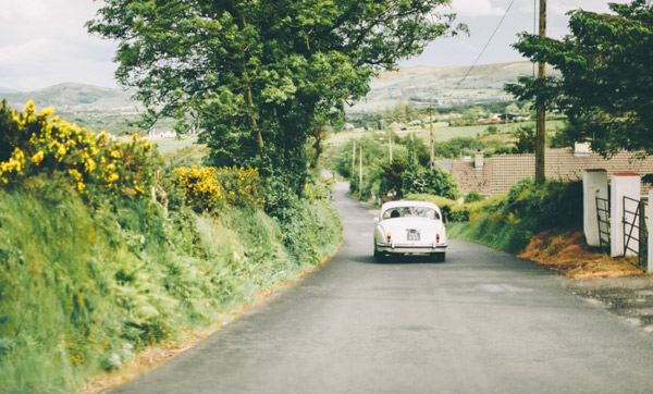 white vintage wedding car