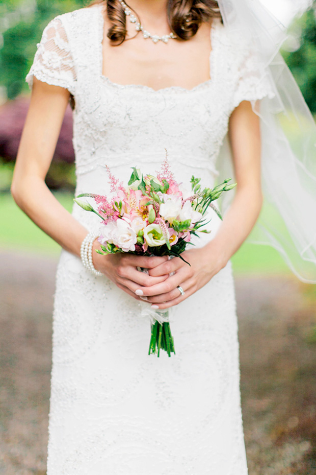 pink white and green bouquet