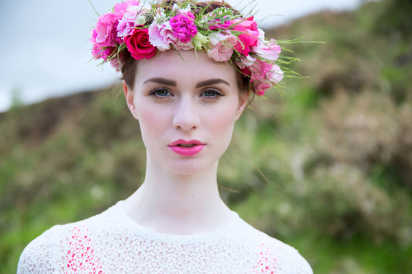 pink and white flower garland headpiece