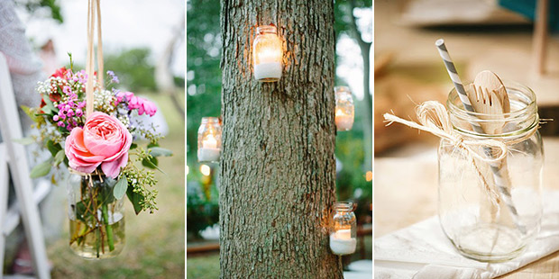 Mason Jar Decor at an Outdoor Wedding | onefabday.com