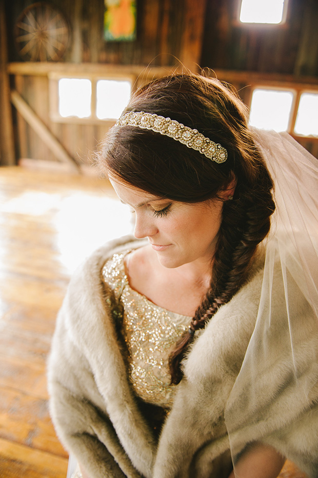 bride with Anthropologie headpiece and veil