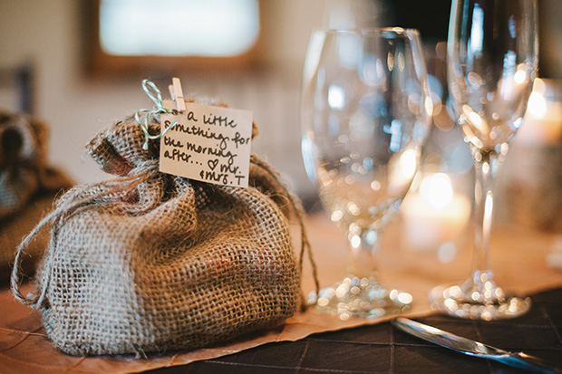 rustic sack with twine wedding favours