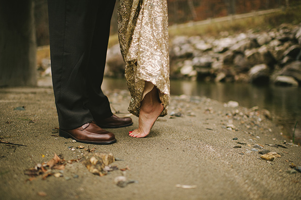 bride and groom with bare feet