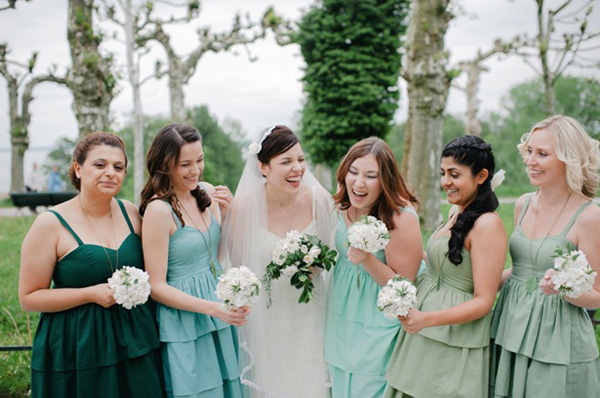 bride with green bridesmaids