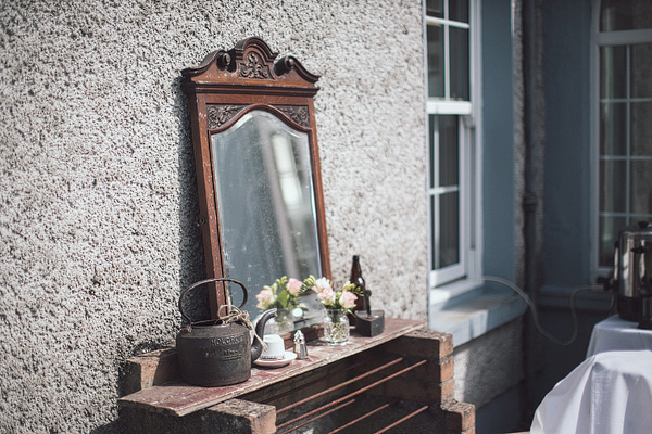 vintage mirrow and sideboard wedding display