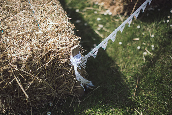 bales of hay wiih bunting