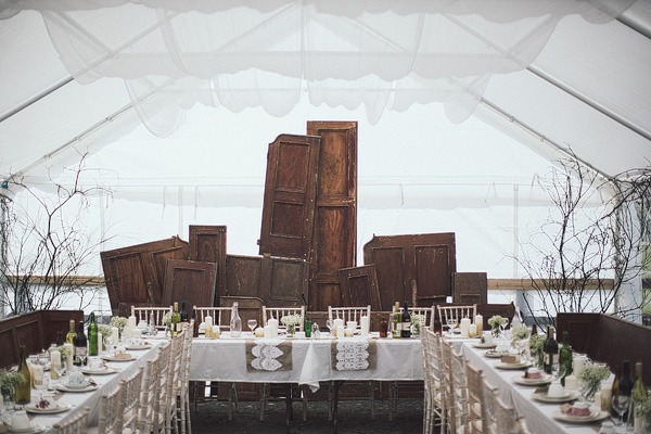 recycled wooden doors as reception decor