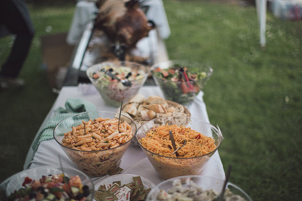 outdoor wedding reception with salad buffet