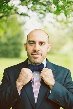 groom with navy bowtie