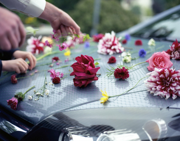 wedding car with flower decor