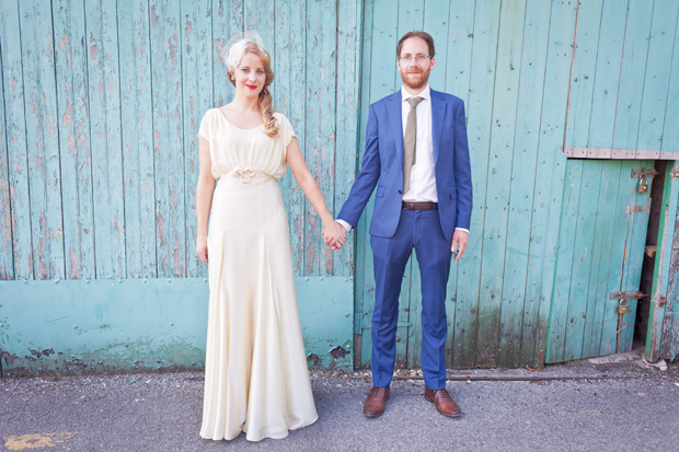 groom with bright blue suit