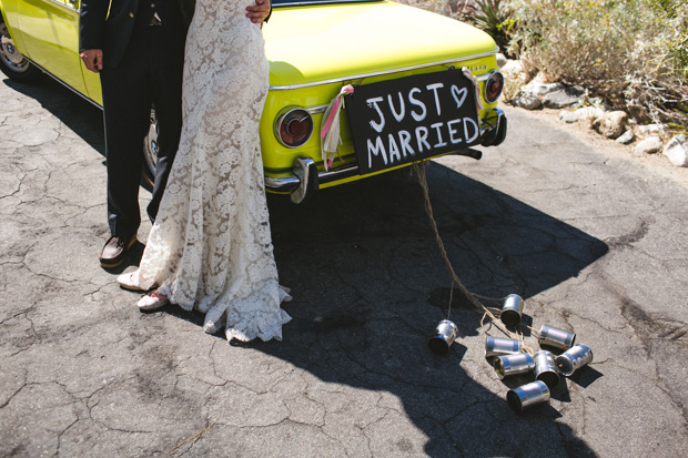 yellow vintage BMW wedding car