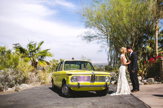 yellow vintage BMW wedding car