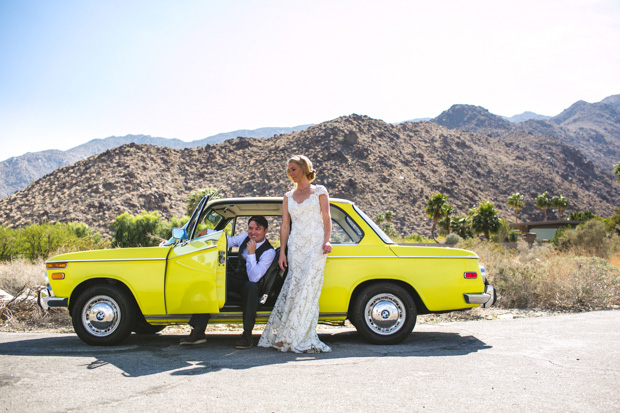 yellow vintage BMW wedding car