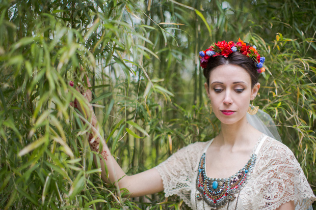 red flower headpiece