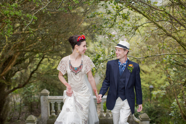 stylish and colourful bride and groom