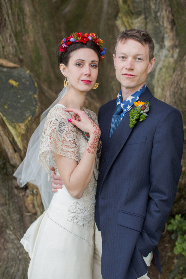 stylish and colourful bride and groom