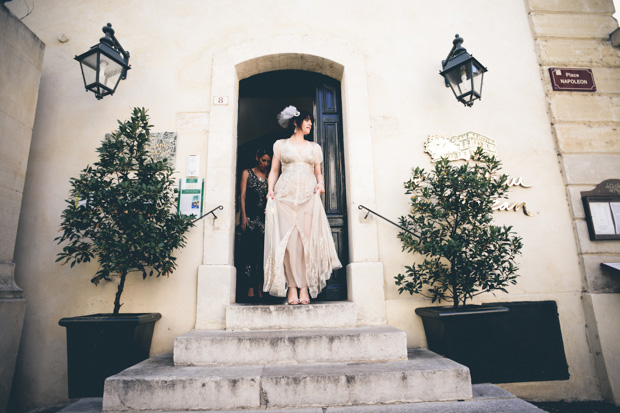 bride with gold sequined dress