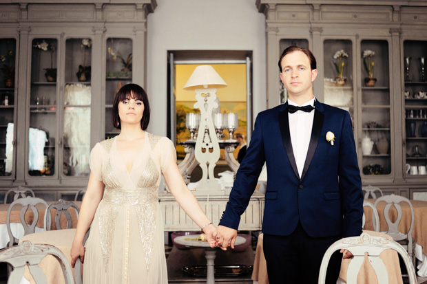 groom with navy tuxedo