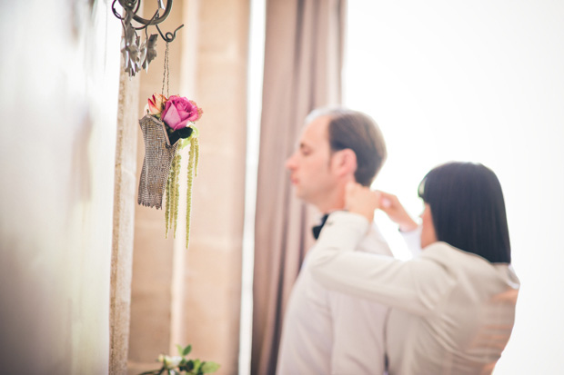 bride and groom getting ready