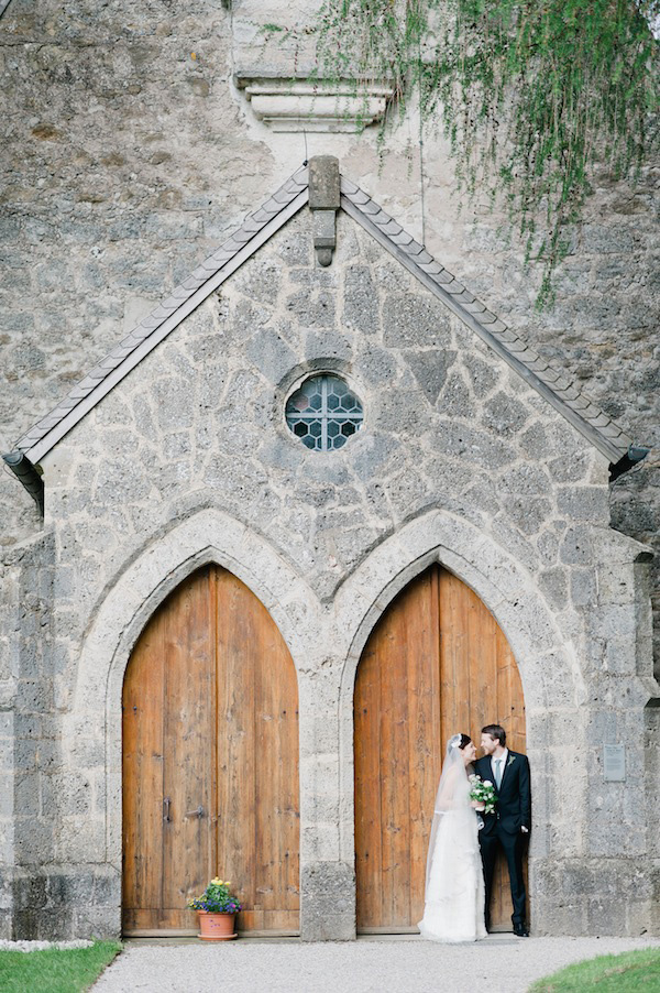 bride and groom together at church