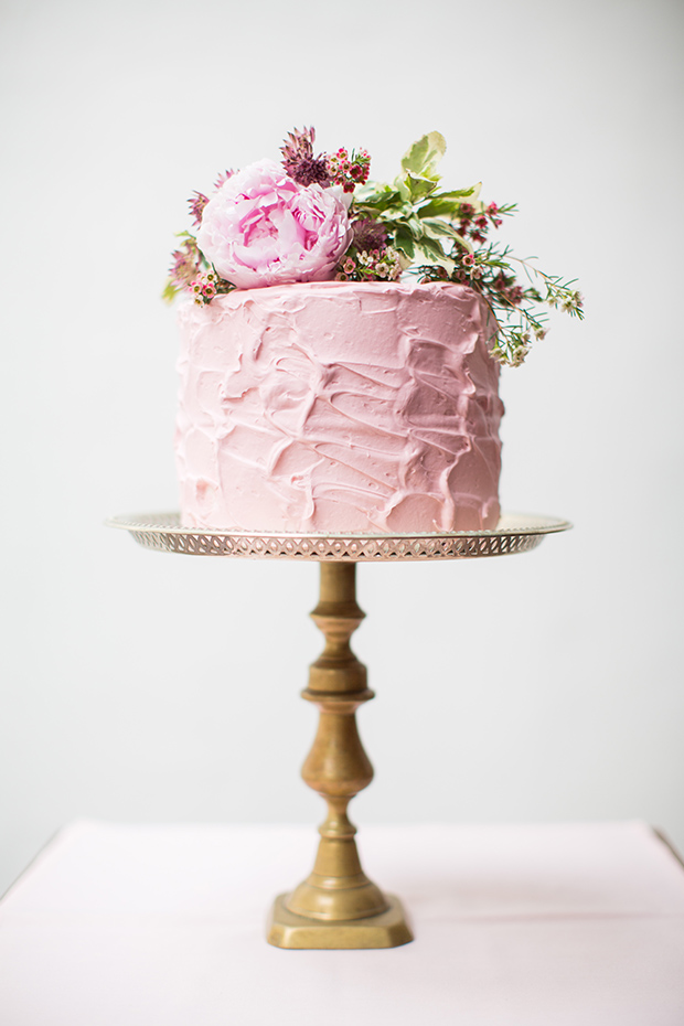 pink soft iced cake with pink peony and floral decorations | onefabday.com