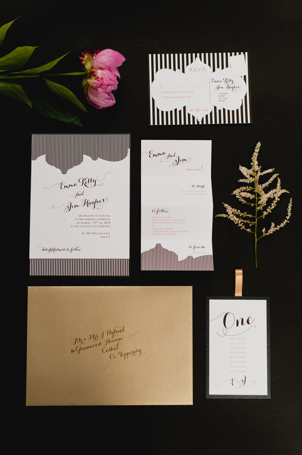 black and white stripe stationery suite