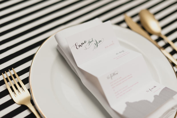 black and white wedding menu